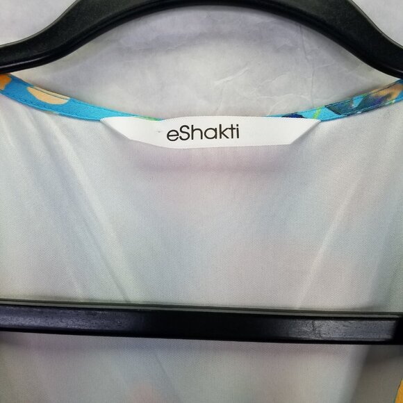 Eshakti Wrap Dress Midi S Dolman Sleeve Blue Floral Print Crepe Lined Tie Waist - Picture 11 of 16